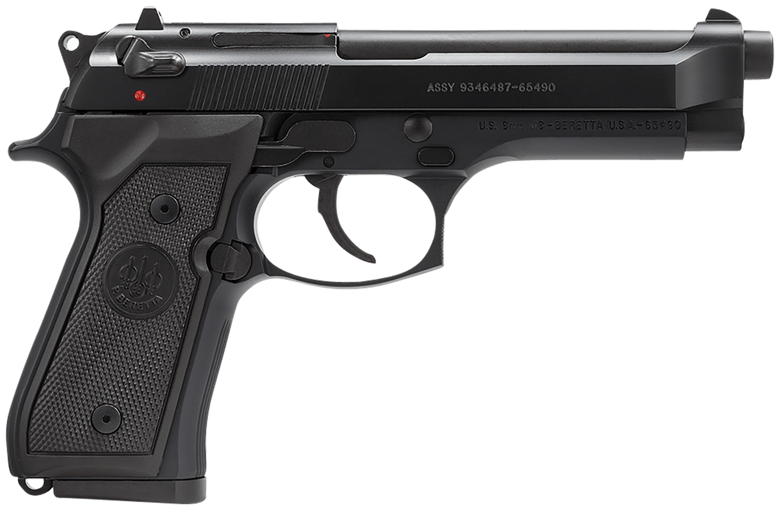 Beretta USA J92M9A0 M9 Full Size Frame 9mm Luger 10+1, 4.90" Steel Barrel, Black Bruniton Serrated Steel Slide & Aluminum Frame w/Beavertail, Ambidextrous