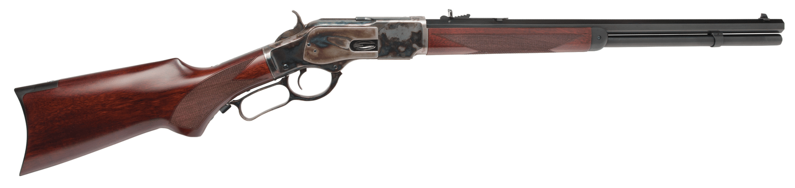 Cimarron CA204 1873 Short Deluxe Full Size 45 Colt (LC) 10+1, 20" Blued Octagon Steel Barrel, Color Case Hardened Steel Receiver, Walnut Fixed Pistol Grip Stock, Right Hand