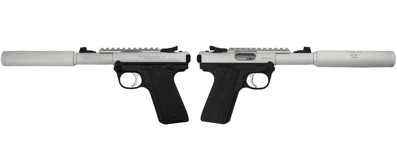 RUGER MARK IV 22/45 22LR PISTOL 4.4" T.B. WHITE 2-10RD MAGS