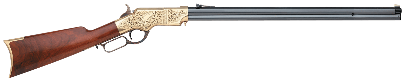 Taylors & Company 550295 1860 Brass Engraved 45 Colt (LC) 13+1 24.25" Blued Octagon Barrel, Brass Engraved/ Brass Receiver, Walnut/ Wood Stock, Right Hand