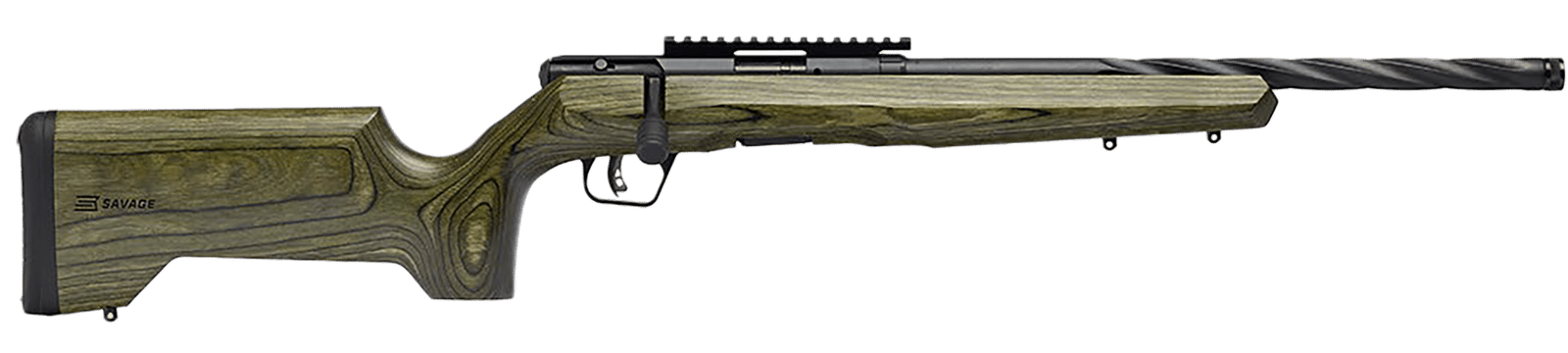 Savage Arms 70251 B Series Full Size 22 LR 10+1 18" Matte Black Spiral Fluted Threaded Barrel, Matte Black Carbon Steel Receiver w/Picatinny Rail, OD Green Fixed Laminate Stock, Right Hand