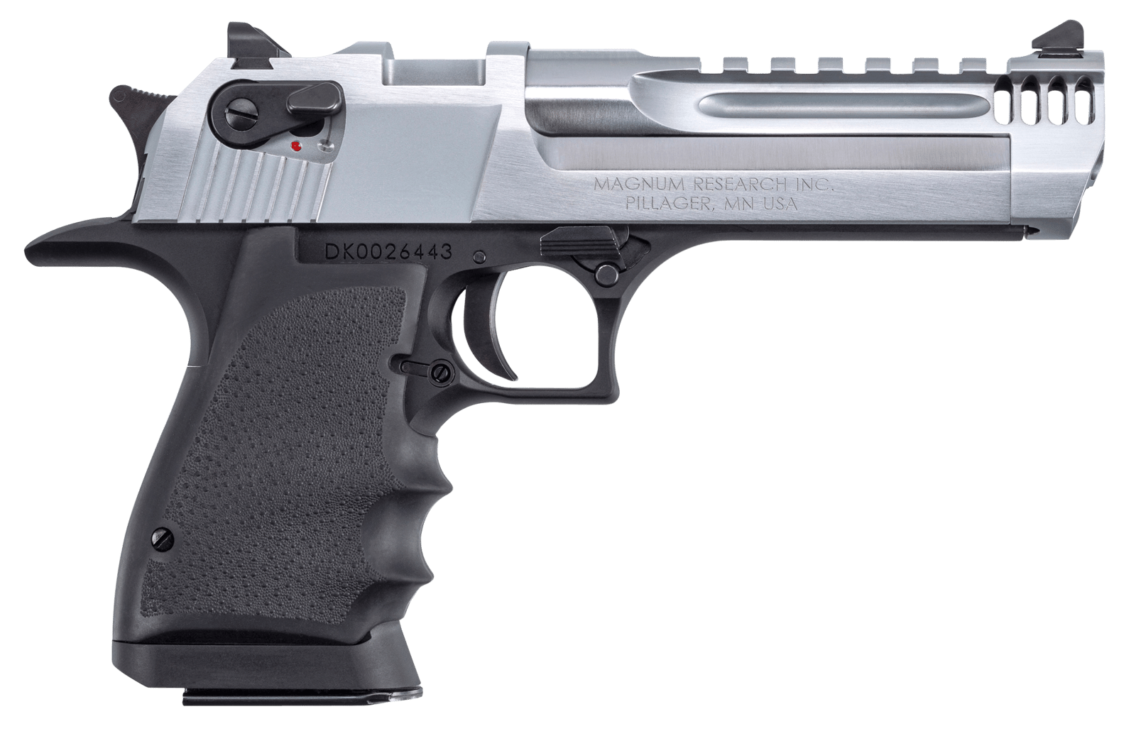 Magnum Research DE357L5BC Desert Eagle L5 357 Mag 5" with Muzzle Brake 9+1 Black Hardcoat Anodized Aluminum Frame Brushed Chrome Carbon Steel Slide Black Hogue Wraparound Rubber Grip