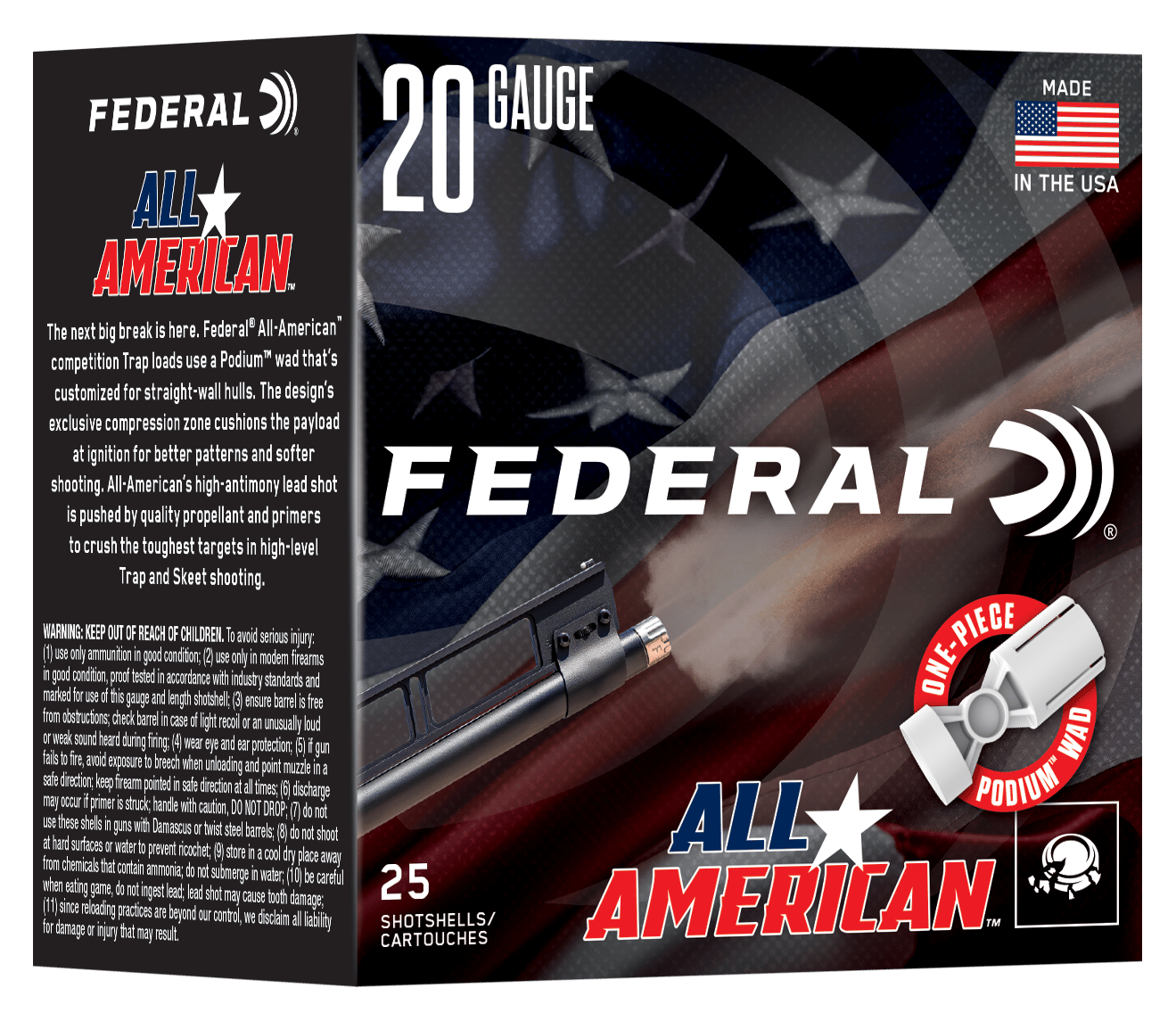 Federal FAA208 20Gauge 2.50" 7/8oz 8Shot 25 Per Box/10 Case