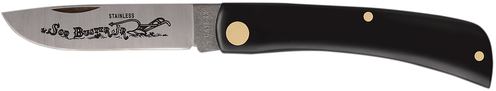 Case 00095 Sod Buster Jr. 2.80" Folding Skinner Plain Etched As-Ground Stainless Steel Blade Black Synthetic Handle