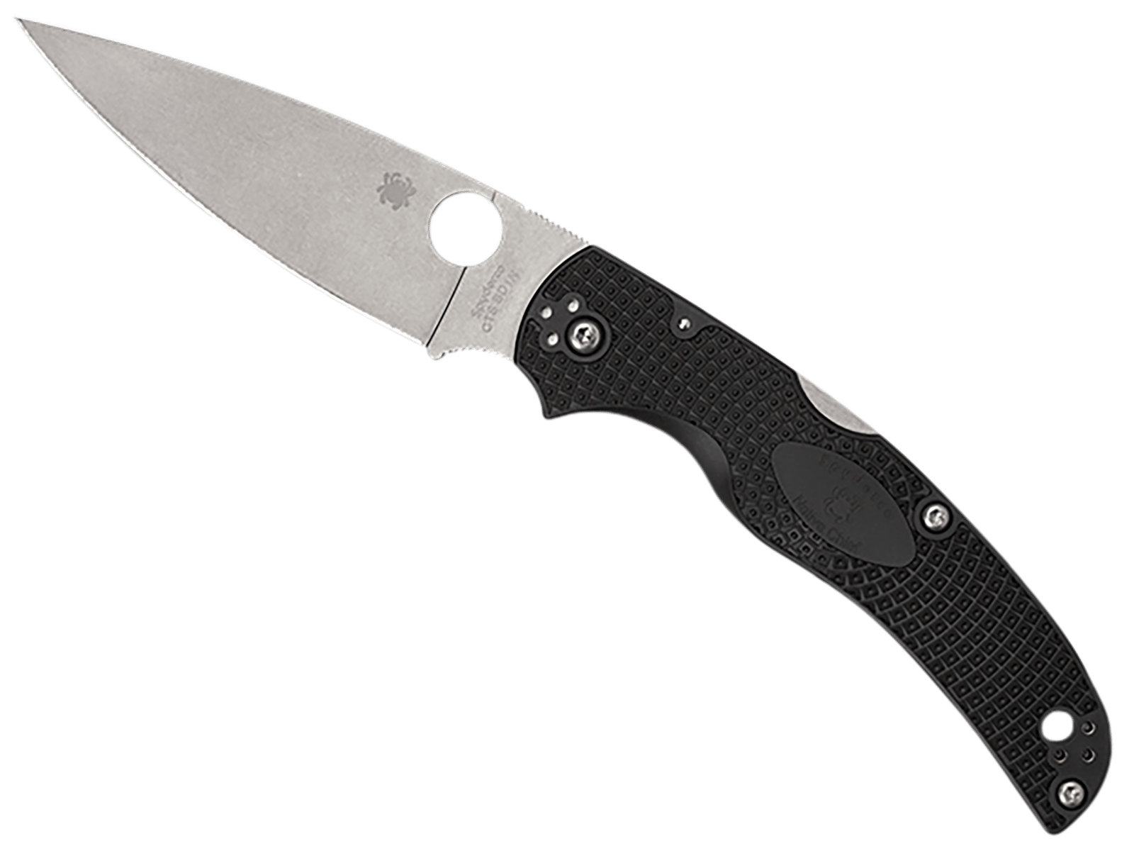 Spyderco C244PBK Native Chief Lightweight 4.02" Folding Plain Stonewashed CTS BD1N SS Blade/Black Textured FRN Handle Includes Pocket Clip