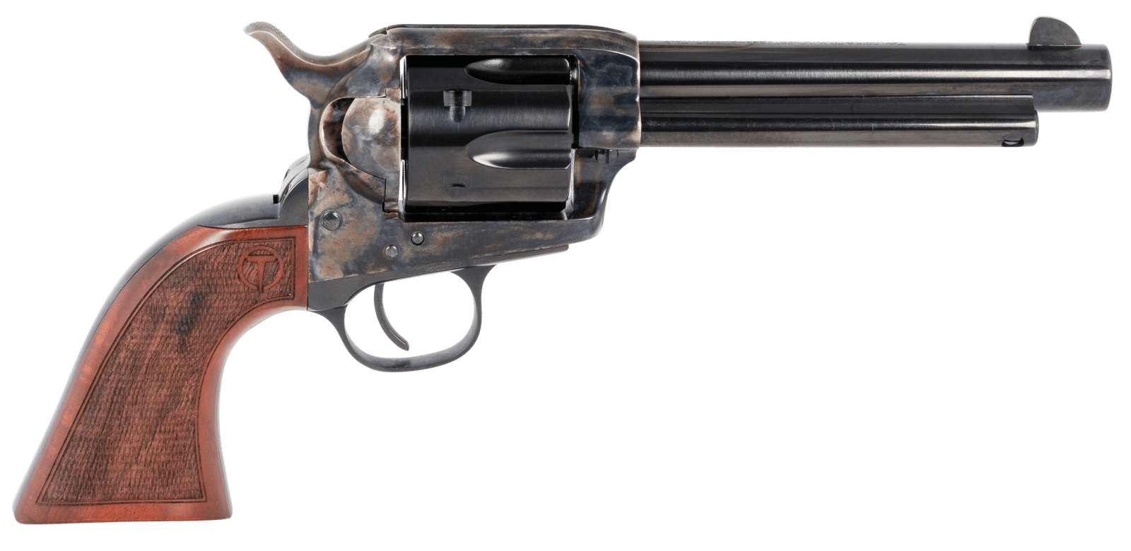 Taylors & Company 550811 Smoke Wagon 357 Mag Caliber with 5.50" Blued Finish Barrel, 6rd Capacity Blued Finish Cylinder, Color Case Hardened Finish Steel Frame & Checkered Walnut Grip