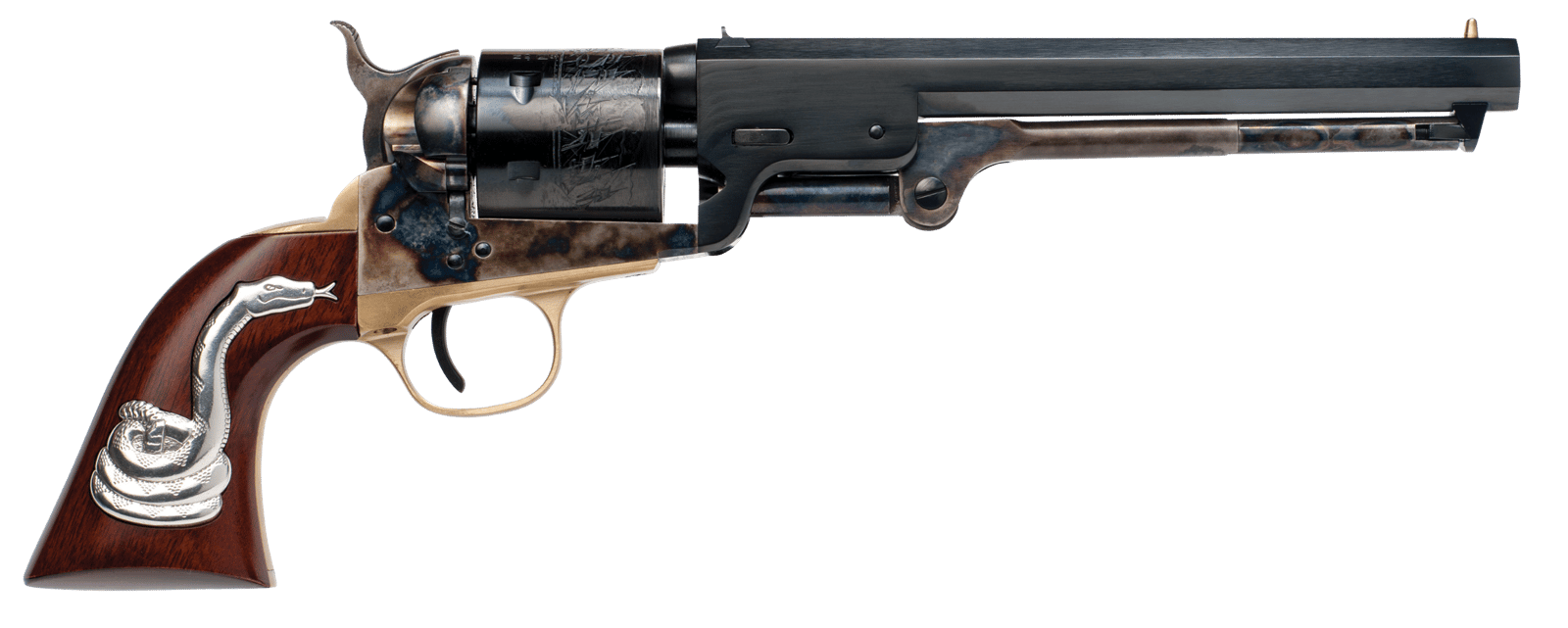 Cimarron CA9081SS101 Man With No Name Conversion Hollywood Series 38 Long Colt 6rd 7.50" Blued Steel Barrel & Cylinder Color Case Hardened Steel Frame with Walnut Grip with Integrated Snake