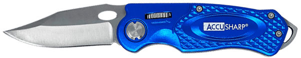 AccuSharp 701C Sport 3" Folding Plain Stainless Steel Blade/Blue Anodized Aluminum Handle Includes Belt Clip