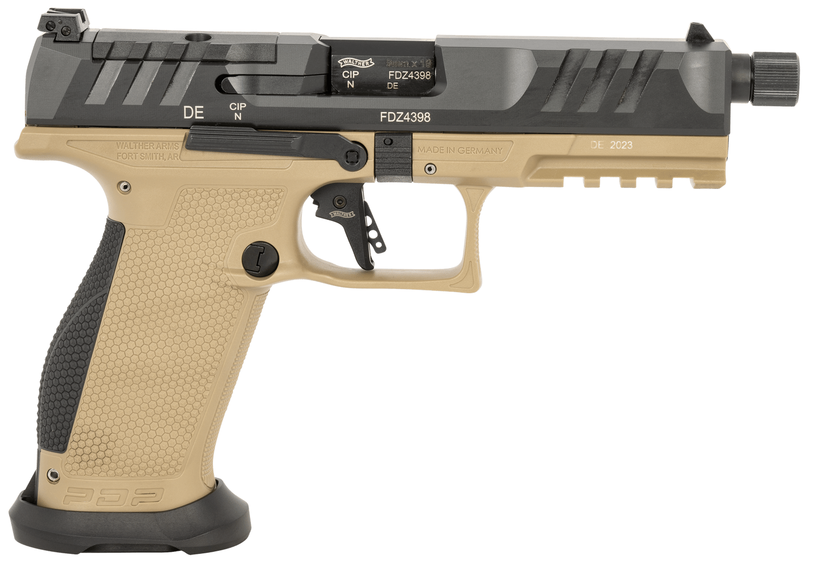 Walther Arms 2876582 PDP Pro SD 9mm Luger 18+1 5.10" Threaded Barrel, Black Optic Cut/Serrated Slide, FDE Polymer Frame with Pic. Rail, Performance Duty Grip, Flared Magwell