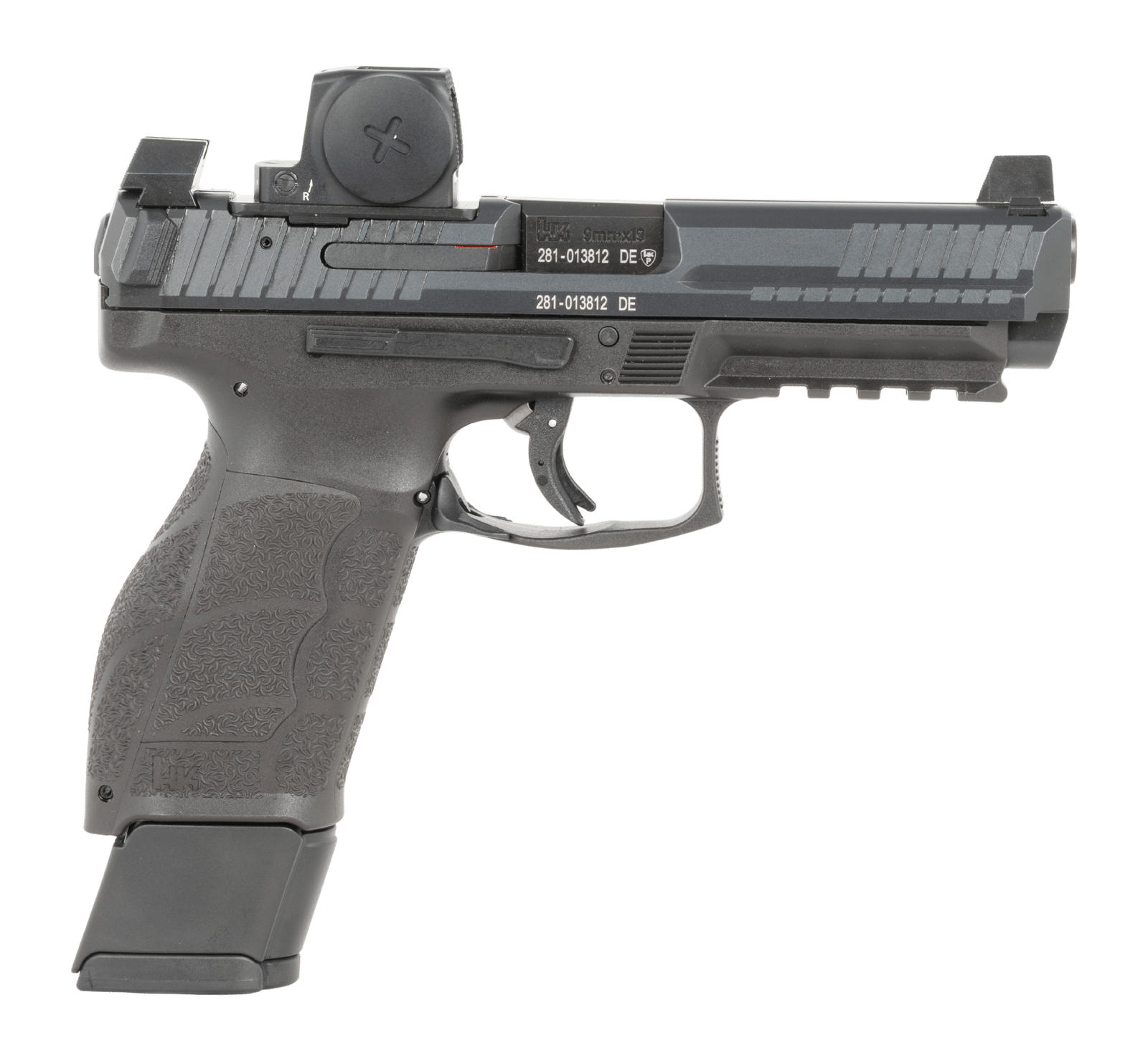 HK 81001350 VP9A1 F w/Optic 9mm Luger 20+1 4.53" Black Barrel & Steel Serrated w/Optic Slide, Black Polymer Frame w/Picatinny Rail, Textured Grip, Vortex CCW