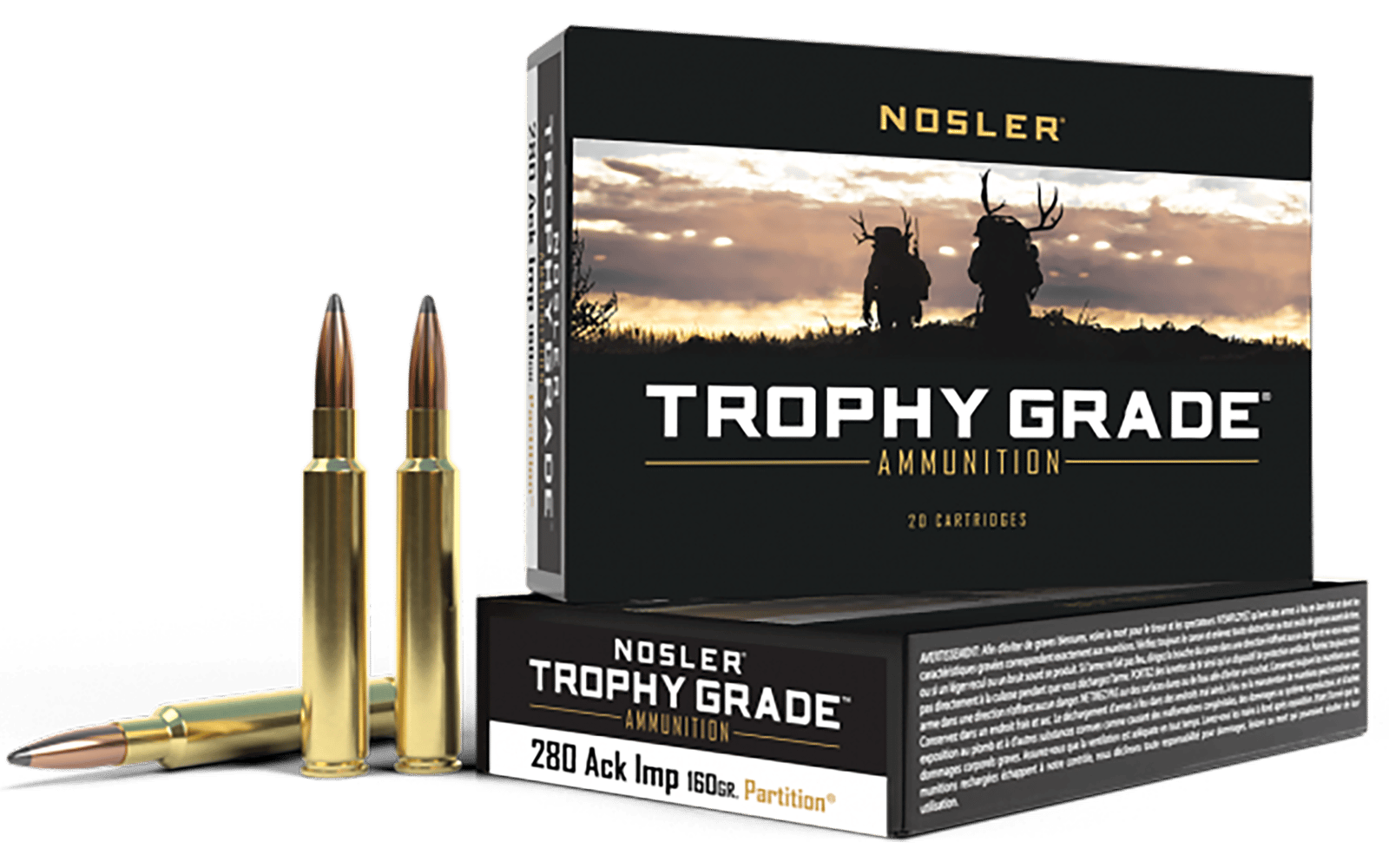 Nosler 60044 Trophy Grade 280Ackley Improved 160gr Nosler Spitzer Partition 20 Per Box/10 Case