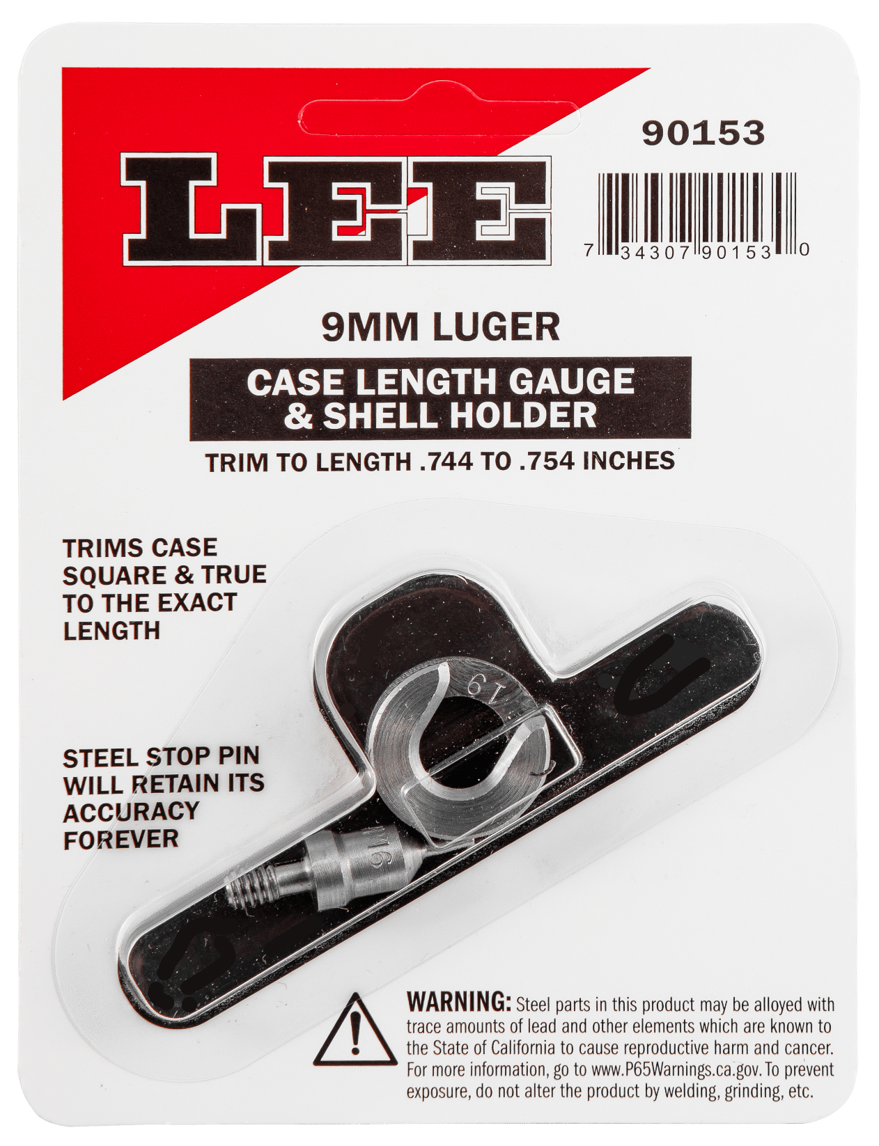 Lee Precision 90153 Case Length Gauge 9mm Luger Steel Works With Cutter/Lock Stud Includes Shell Holder