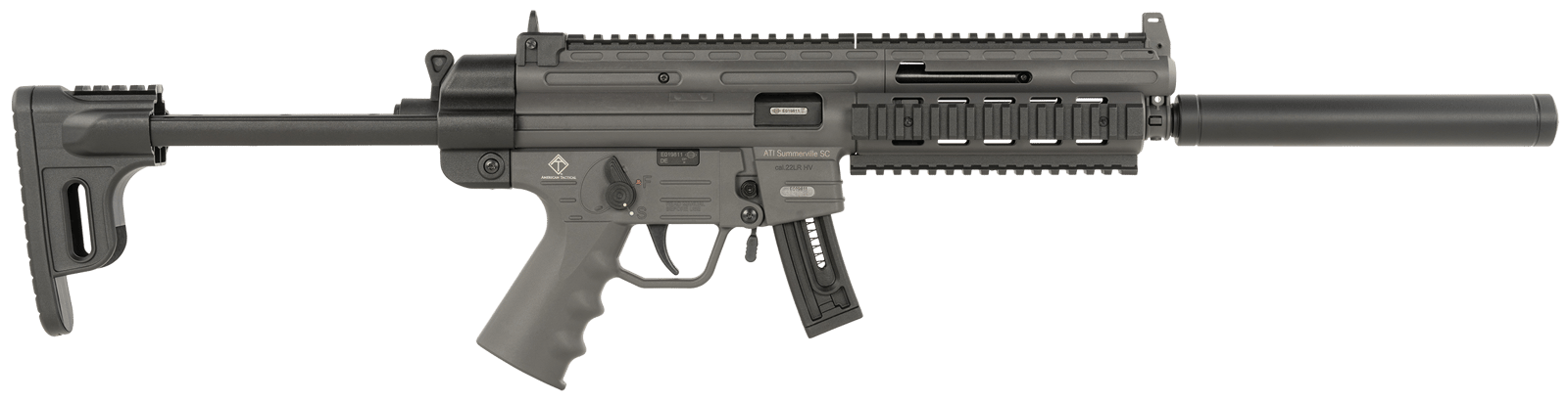 ATI GERGGSG1610S GSG-16 22LR 10+1 16.25" Black Non-Threaded Barrel, Smoke Gray Picatinny Rail Polymer Receiver, M-LOK Handguards, Collapsible w/Storage Compartment Black Synthetic Stock, Smoke Gray P