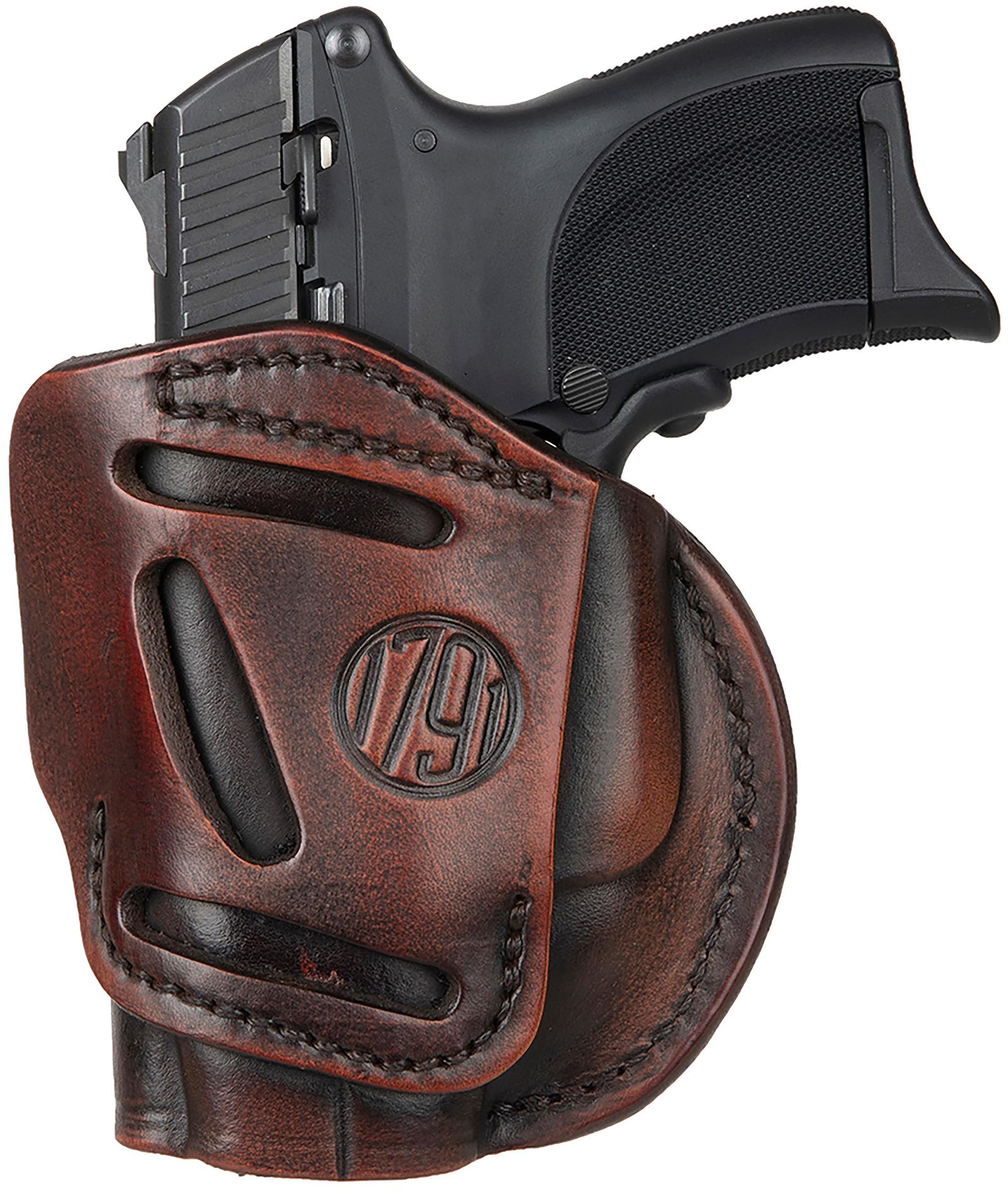 1791 Gunleather 4WH3VTGR 4-Way IWB/OWB Size 03 Vintage Leather Belt Clip Compatible w/Glock 26/Ruger LC9/S&W M&P Shield/2.0 9/40 Right Hand