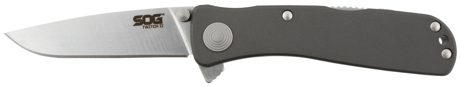 S.O.G SOGTWI8CP Twitch II 2.65" Folding Drop Point Plain Satin AUS-8A SS Blade Gray Anodized Aluminum Handle Includes Belt Clip