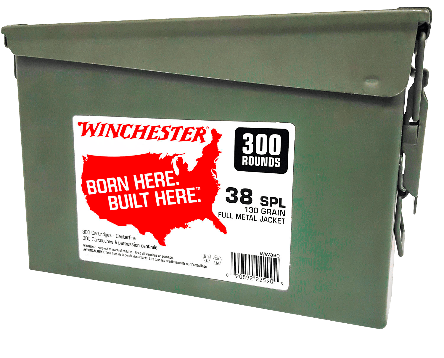 Winchester Ammo WW38C USA Ammo Can 38Special 130gr Full Metal Jacket 300 Per Box/2 Case