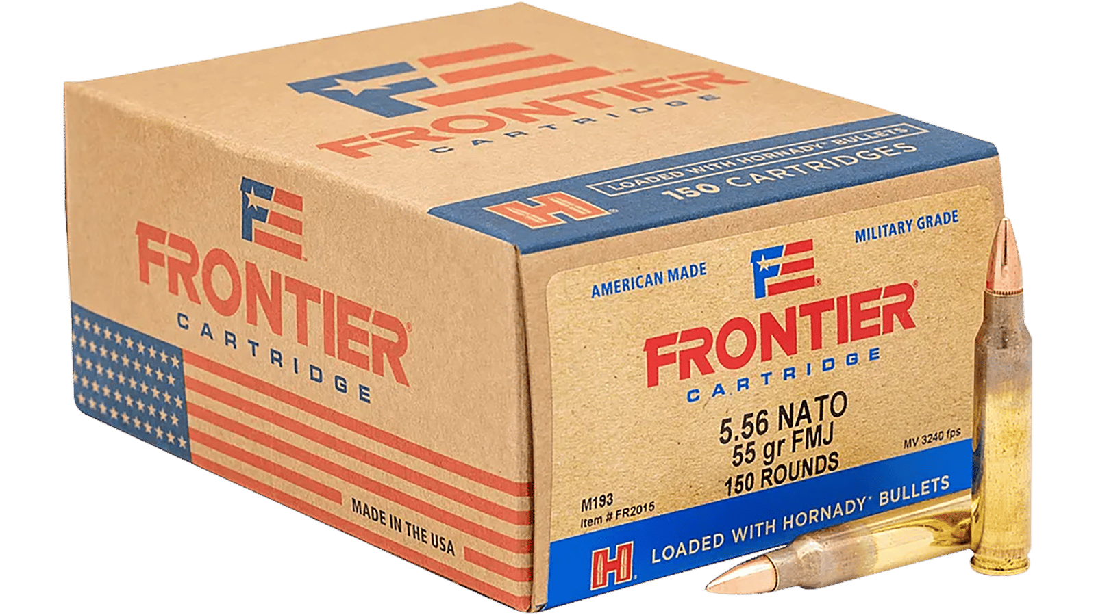 Frontier Cartridge FR2015 Military Grade Centerfire Rifle 5.56x45mmNATO 55gr Full Metal Jacket 150 Per Box/8 Case
