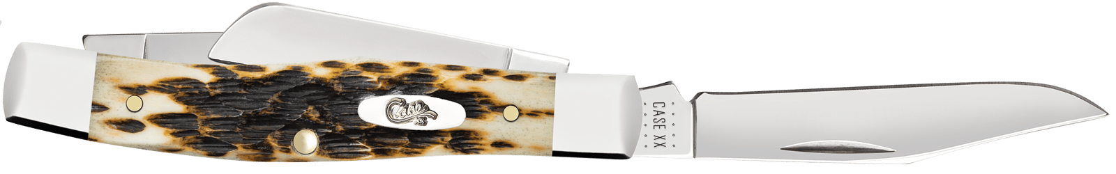 Case 00079 Stockman Medium 2.57"/1.88"/1.76" Folding Clip/Sheepsfoot/Pen Plain Mirror Polished Chrome Vanadium Steel Blade/Peach Seed Jigged Amber Bone Handle