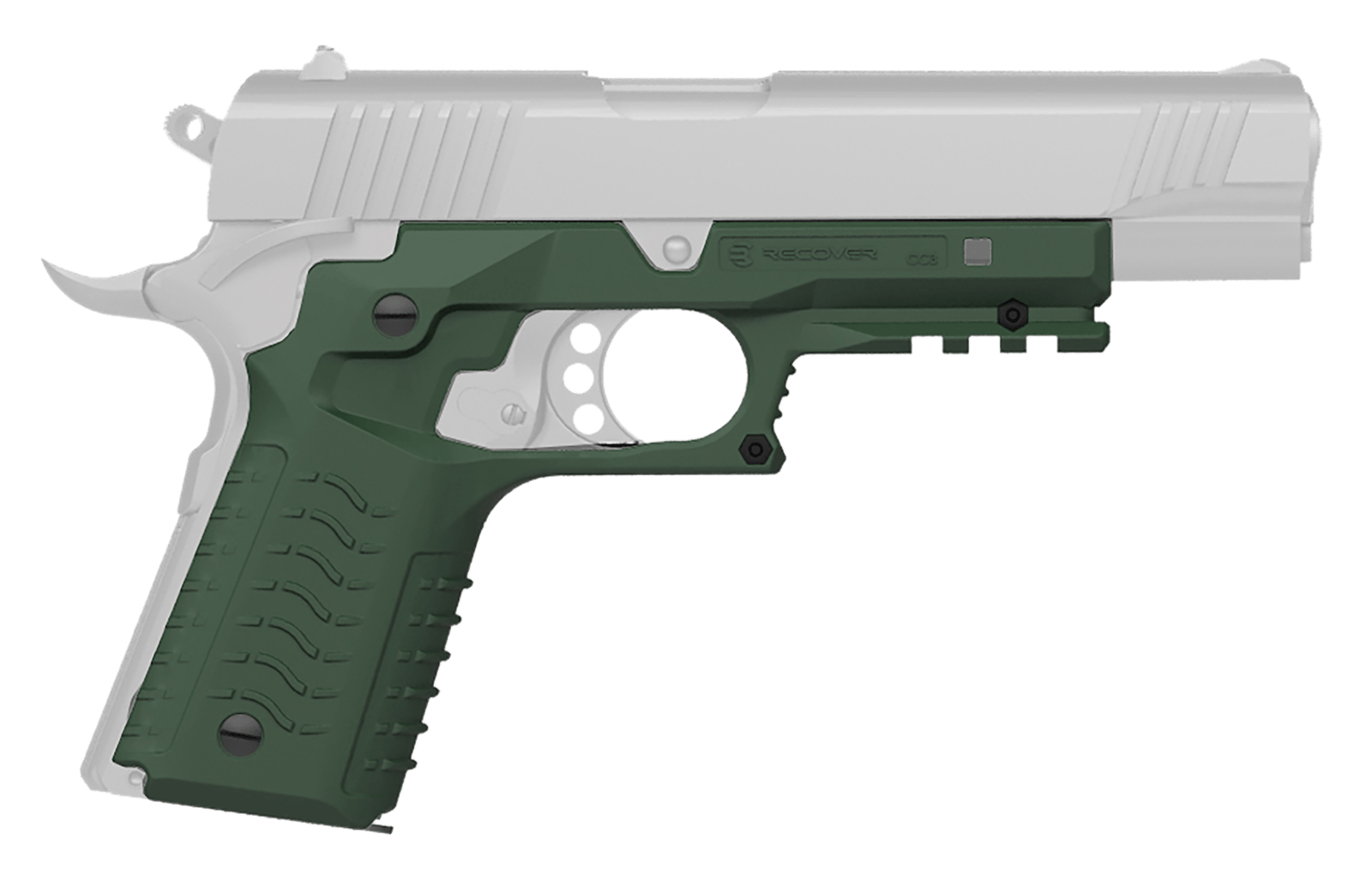 Recover Tactical CC3H03 Grip & Rail System OD Green Polymer Picatinny for Standard Frame 1911