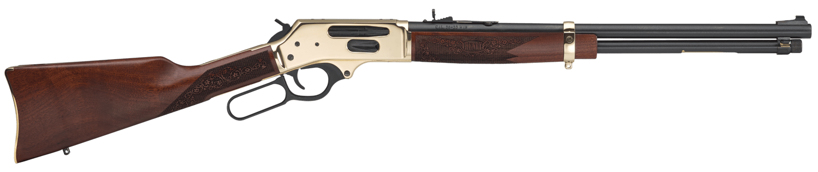 Henry H0243030 Side Gate Full Size 30-30 Win 5+1 20" Blued Steel Barrel, Polished Brass Receiver, American Walnut Stock Right Hand