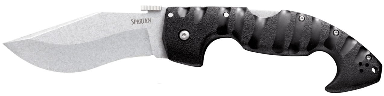 Cold Steel CS21ST Spartan 4.50" Folding Plain Stone Washed Japanese AUS-10A SS Blade/Black Griv-Ex w/Steel Liners Handle Includes Pocket Clip