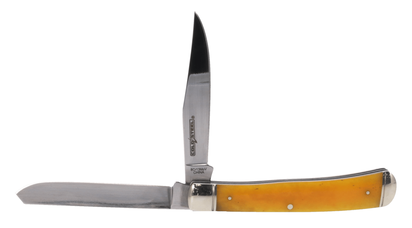 Cold Steel CSFLTRPRY Trapper 3" Folding Clip/Spey Plain 8Cr13MoV SS Blade/Yellow w/Polished Bolsters Bone Handle