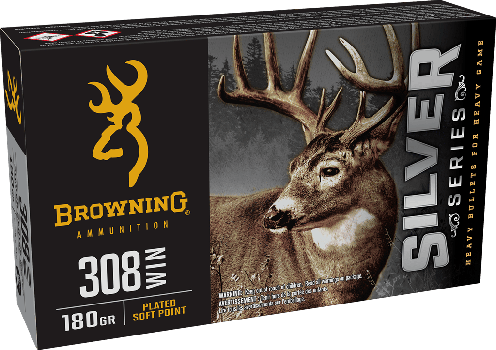 Browning Ammo B192603081 Silver 308Win 180gr Plated Soft Point 20 Per Box/10 Case
