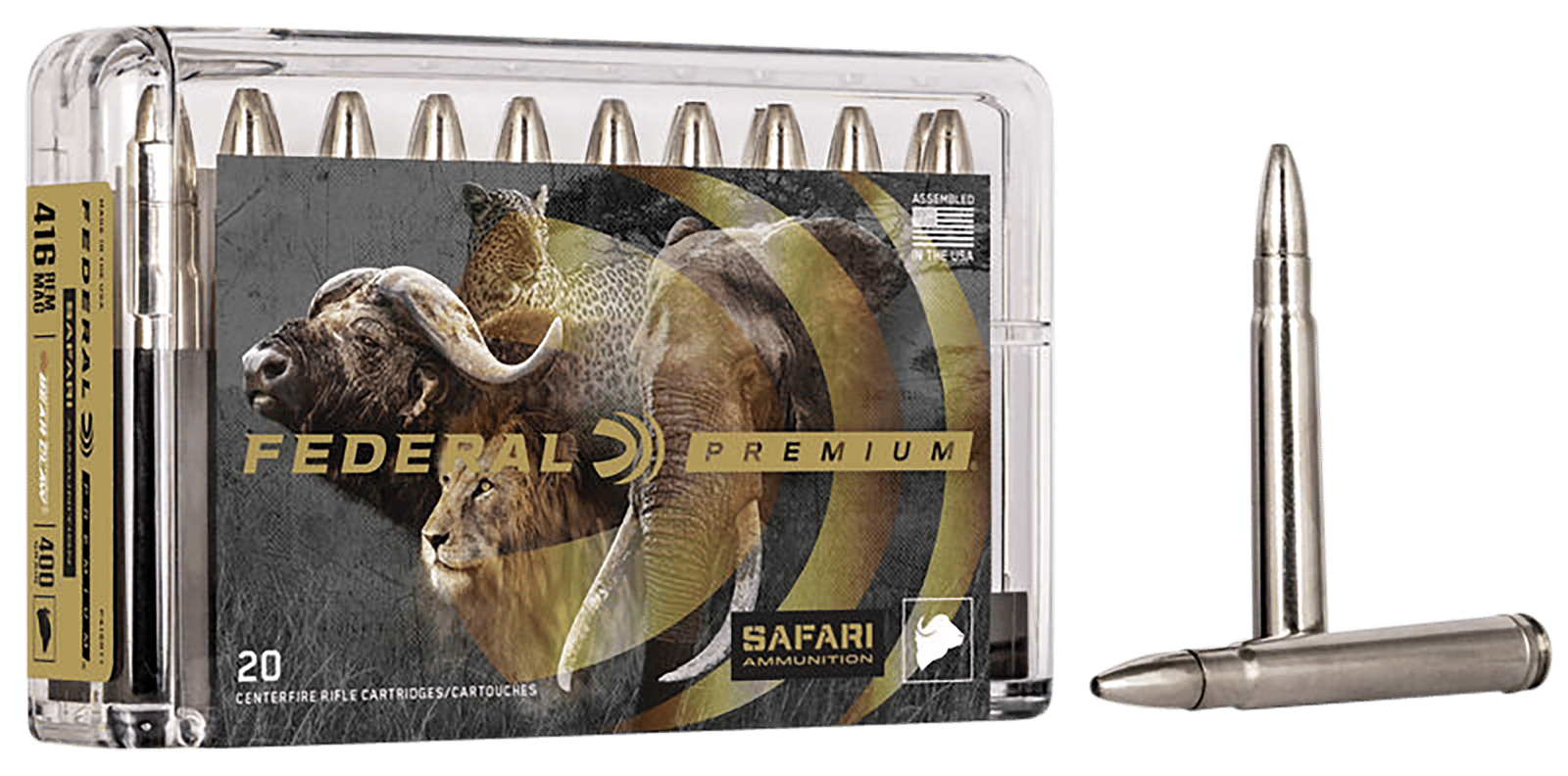 Federal P416RT1 Premium Safari Cape-Shok 416RemMag 400gr Trophy Bonded Bear Claw 20 Per Box/10 Case