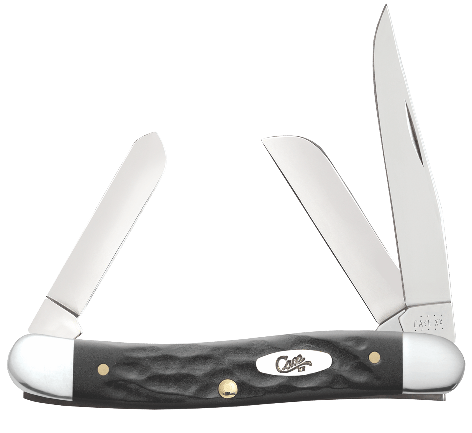 Case 18222 Stockman Medium Folding, 2.57"/1.88"/1.71" Clip Point/Sheepsfoot/Spey Plain Mirror Polished Tru-Sharp SS Blade, Rough Black Jigged Synthetic Handle