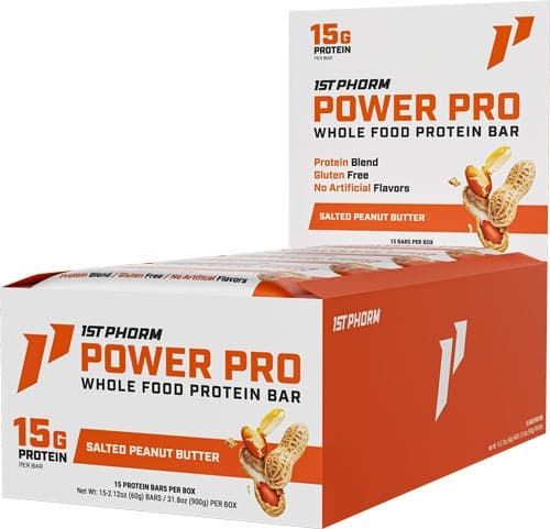 1ST PHORM WHOLE FOOD POWER PRO BAR SALTED PEANUT BUTTER 15BRS