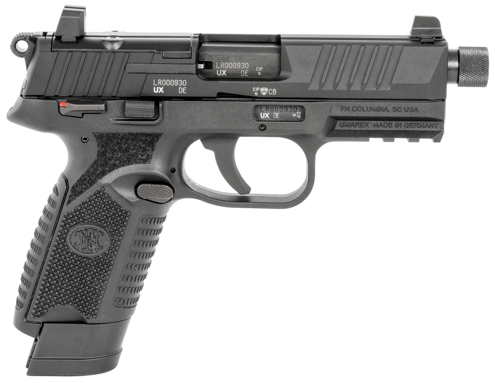 FN 66101010 502 Tactical 22 LR 10+1 15+1 4.60" Black Steel Threaded Barrel, Black Optic Ready/Serrated Slide & Polymer Frame w/Picatinny Rail, Black Textured Polymer Grip, Ambidextrous