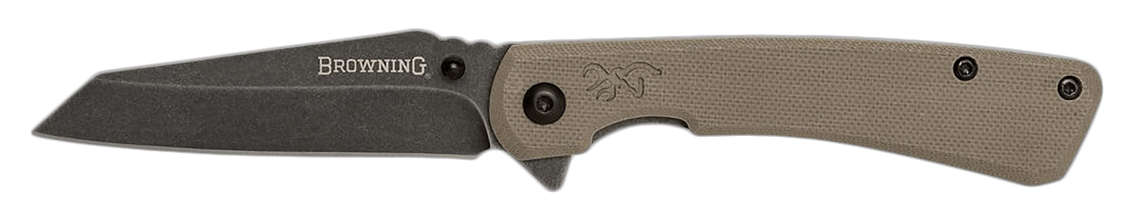 Browning 3220512 Branded Rock EDC 3" Folding Wharncliffe Plain Black Stonewashed 7Cr17MoV SS Blade, Flat Dark Earth G10 Handle