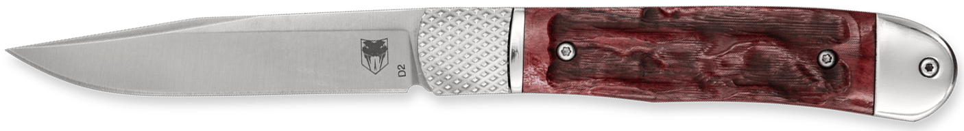 CobraTec Knives CTTHRRED Trapper Hidden Release 3.12" Flip Open Drop Point Plain Satin D2 Steel Blade, 4.25" Red Textured Bone Handle