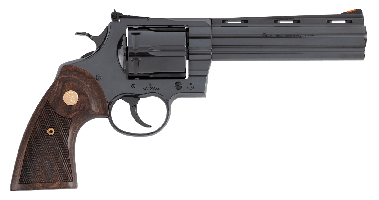 Colt Mfg ANACONDABP6WTS Anaconda Large 44 Mag 6 Shot 6" Blued Vent Rib Barrel, Cylinder, Drilled & Tapped Steel Frame, Hogue Finger Grooved Grip, Exposed Hammer