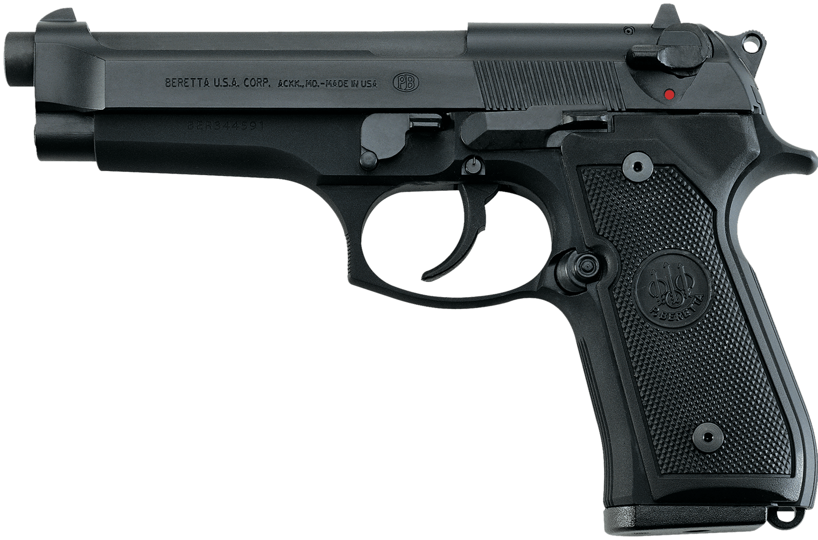 Beretta USA J92F300CA 92FS *CA Compliant Full Size Frame 9mm Luger 10+1 4.90" Black Steel Barrel, Black Bruniton Serrated Steel Slide, Black Bruniton Aluminum Frame w/Beavertail, Ambidextrous, US Made