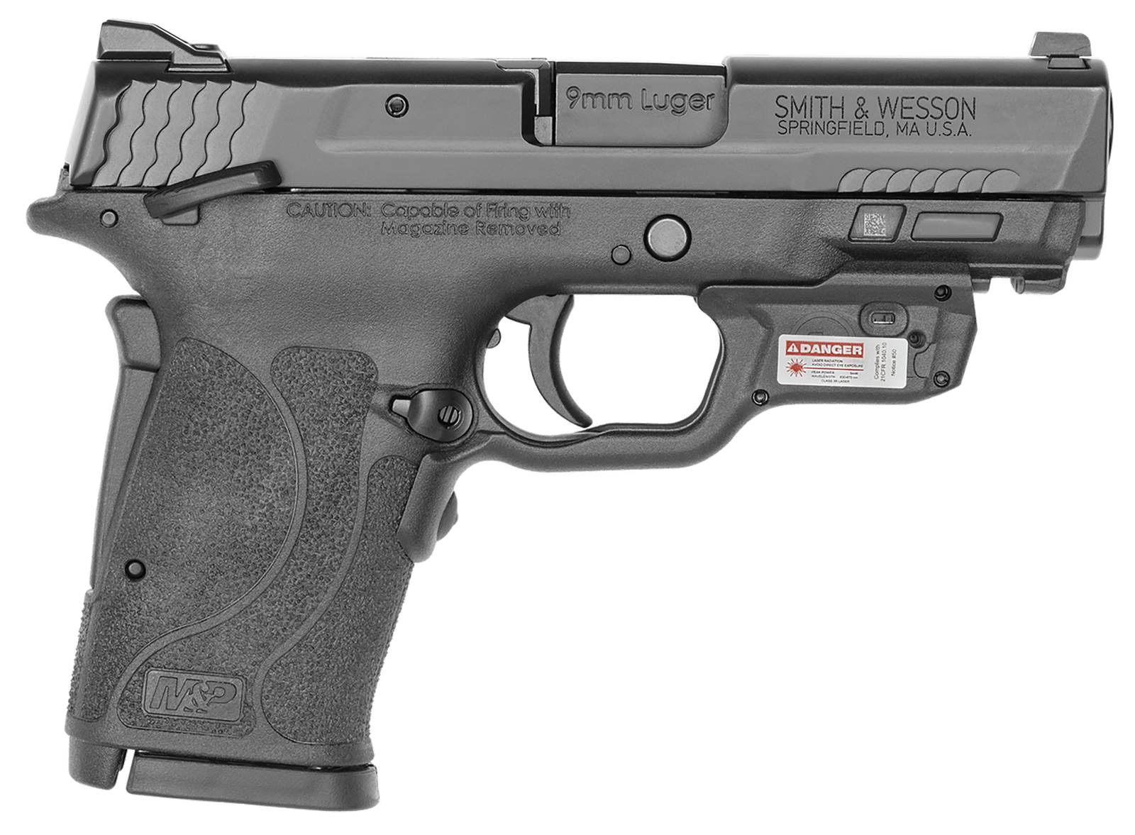 Smith & Wesson 12438 M&P Shield EZ M2.0 9mm Luger 8+1 3.67" Barrel, Black Polymer Frame With Picatinny Acc. Rail, Armornite Stainless Steel Slide, Manual Safety Includes Crimson Trace Red Laserguard
