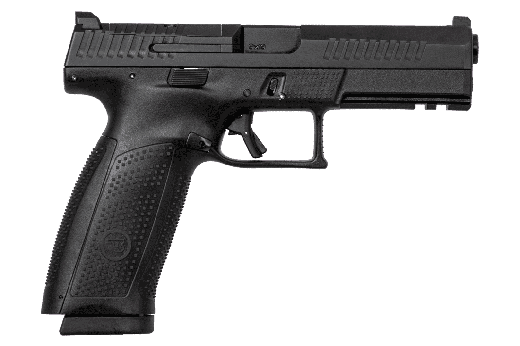 CZ-USA 91550 P-10 F 9mm Luger 19+1 5.10" Black Steel Barrel, Black Nitride Optic Ready/Serrated Steel Slide, Black Polymer Frame w/Picatinny Rail, Ambidextrous