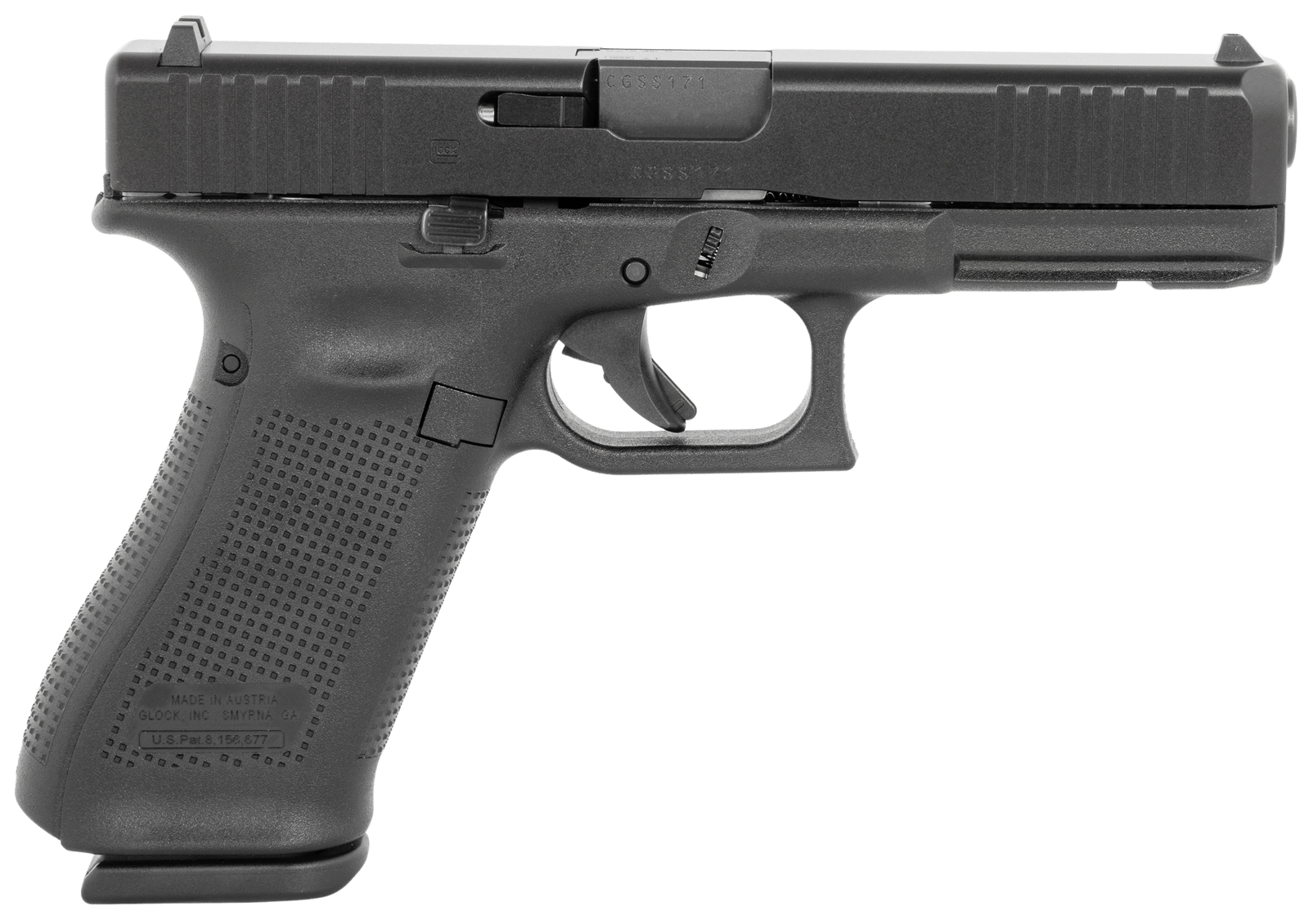 Glock PV1750203 G17 V Standard Frame 9mm Luger 17+1 4.49" Black GMB Barrel, Black nDLC Steel Serrated Slide Black Polymer Frame w/Accessory Rail, Textured Polymer Grip, Ambidextrous