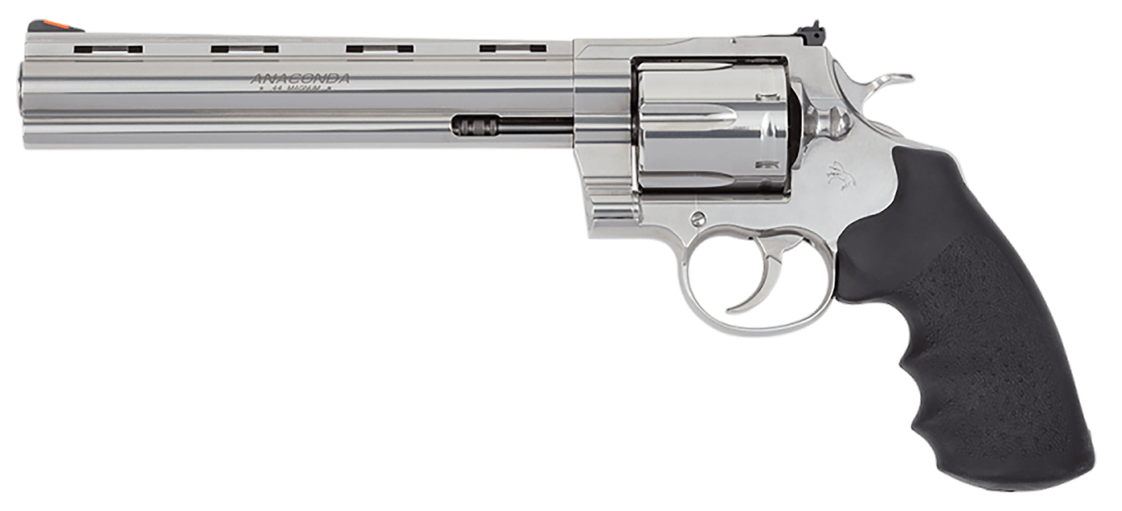 Colt Mfg ANACONDASP8RTS Anaconda 44 Mag 6 Shot 8" Stainless Recessed Target/Vent Rib Barrel, Cylinder & Frame, Black Hogue Rubber w/Finger Grooves Grip