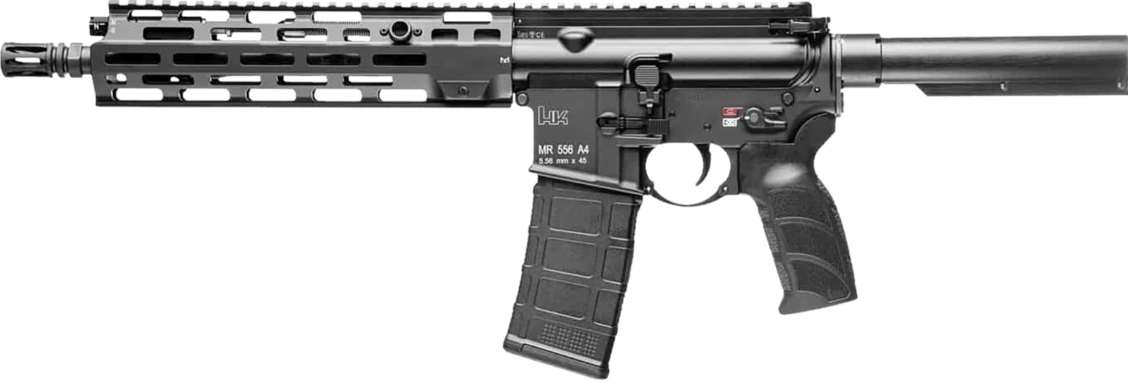 HK 81001050 MR556 A4 5.56x45mm 30+1 11" Black Threaded Barrel, M-LOK Handguard, Black Picatinny Rail Receiver, Black Pistol Tube, Black Polymer Grip, Ambidextrous