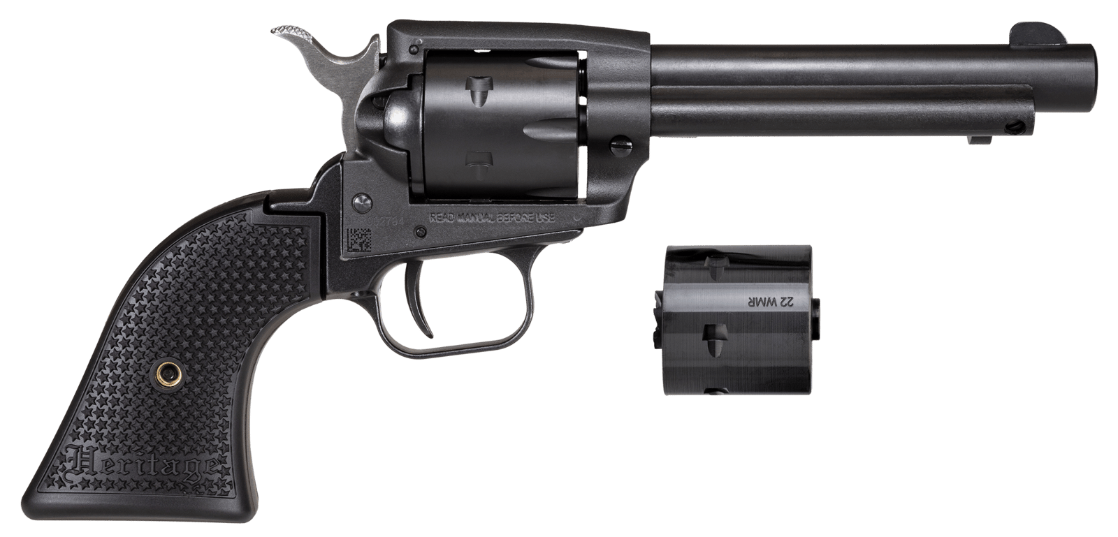 Heritage Mfg SRR22MBS4PG Rough Rider 22 LR/22 WMR 6 Shot, 4.75" Black Satin Steel Barrel, Frame & Cylinder, Black Polymer Grip, Exposed Hammer