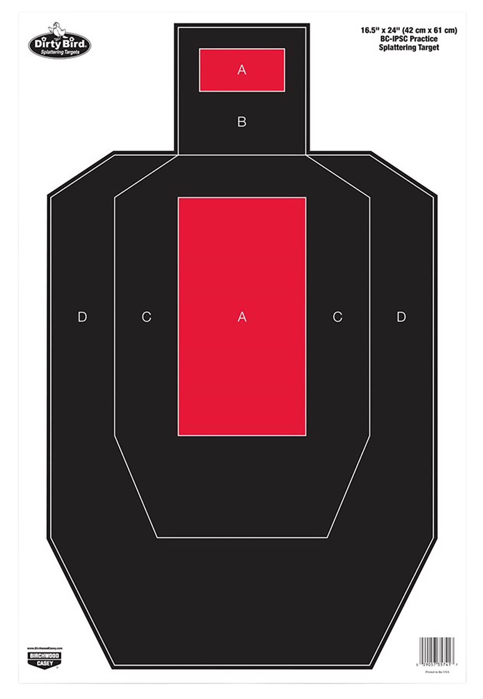 Birchwood Casey 35743 Dirty Bird IPSC Tagboard Hanging Pistol 16.50" x 24" Black/Red White Impact Splatter 3 Per Pkg