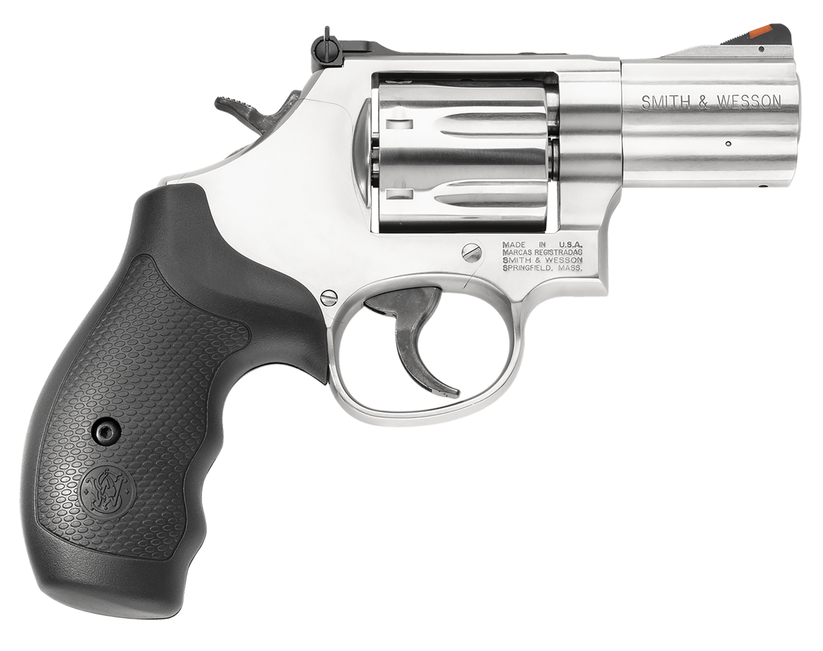 Smith & Wesson 164192 Model 686 Plus 357 Mag or 38 S&W Spl +P Stainless Steel 2.50" Barrel, 7 Shot, Satin Stainless Steel L-Frame, Red Ramp Front/Adjustable White Outline Rear Sights, Internal Lock