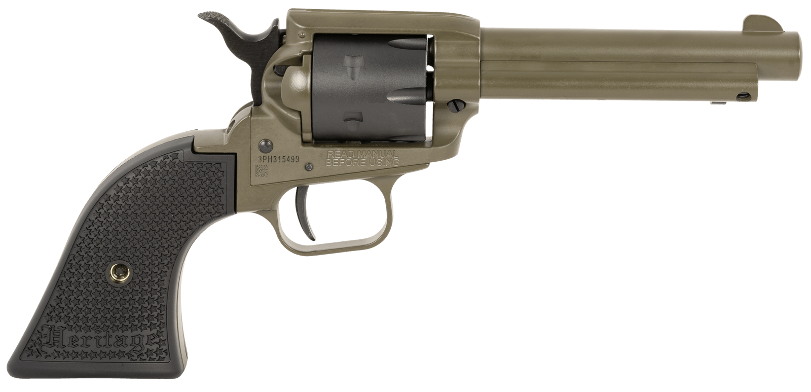 Heritage Mfg RR22T4 Rough Rider 22 LR 6 Shot 4.75" OD Green Cerakote Barrel, OD Green Cerakote w/Black Accents Frame, Black Cerakote Cylinder, Black Star Polymer Grips