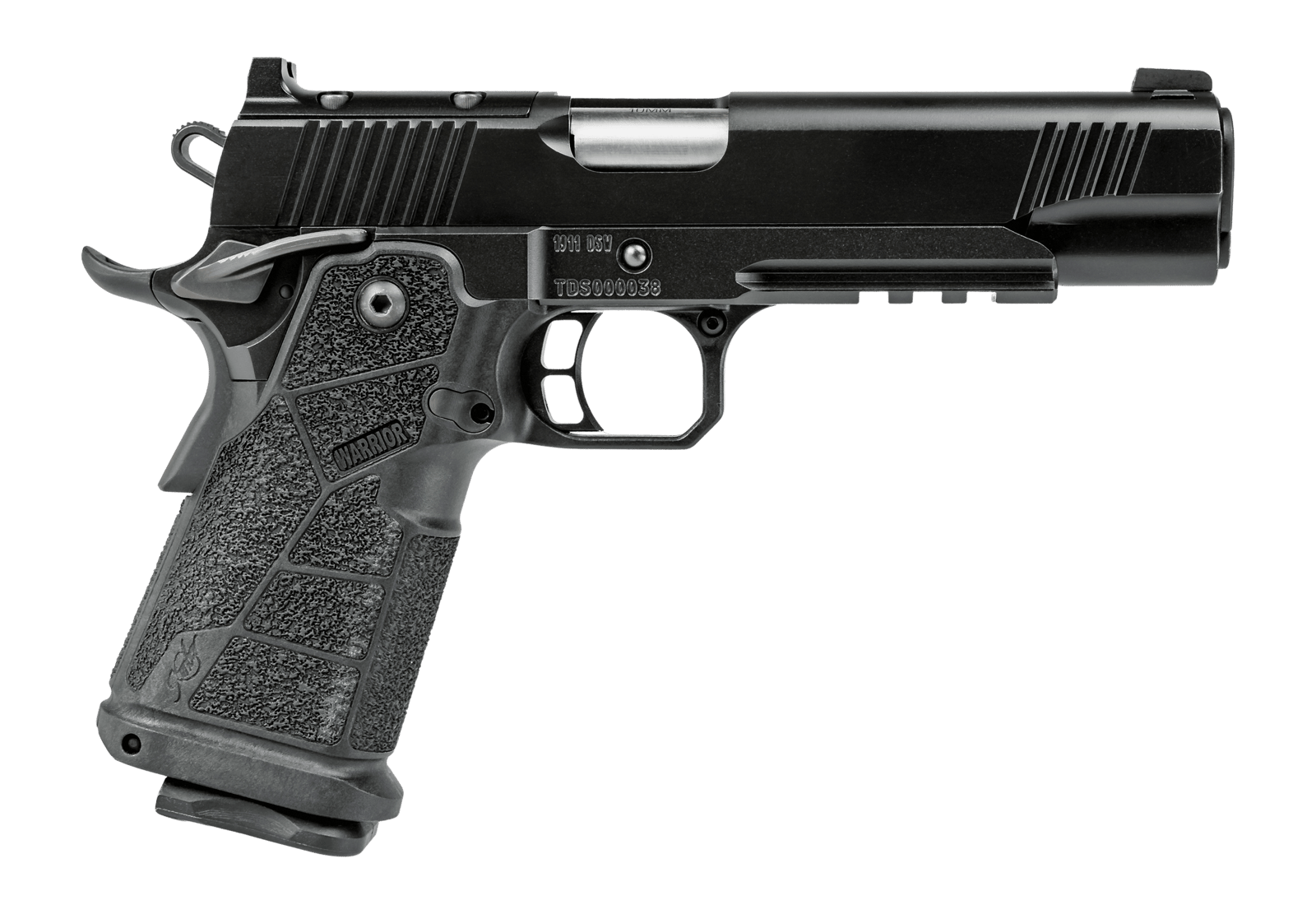Kimber Mfg, Inc 3600303 DS Warrior 10mm Auto 18+1 5" Matte Stainless Barrel, KimPro Black Optic Cut/Serrated Slide, Black Stainless Steel Frame w/Beavertail & Picatinny Rail, Black Carbon Fiber Grip,