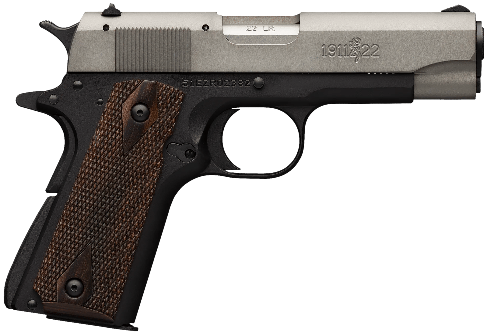Browning 051879490 1911 A1 *CA Compliant Full Size Frame 22 LR 10+1. 4.25" Stainless Steel Barrel, Gray Anodized Serrated Slide, Matte Black Alloy Frame w/Beavertail