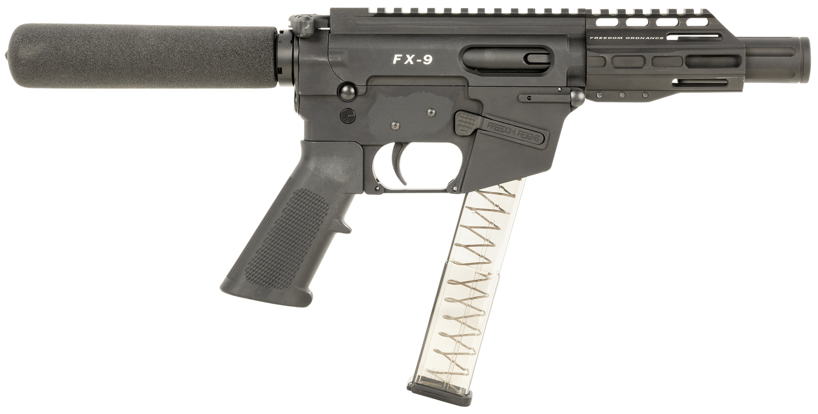 FREEDOM ORDNANCE FX9P4T FX-9 9mm Luger 32+1 4", Black, M-LOK Handguard, Padded Buffer Tube, A2 Grip, 3" Faux Suppressor, Includes Sling