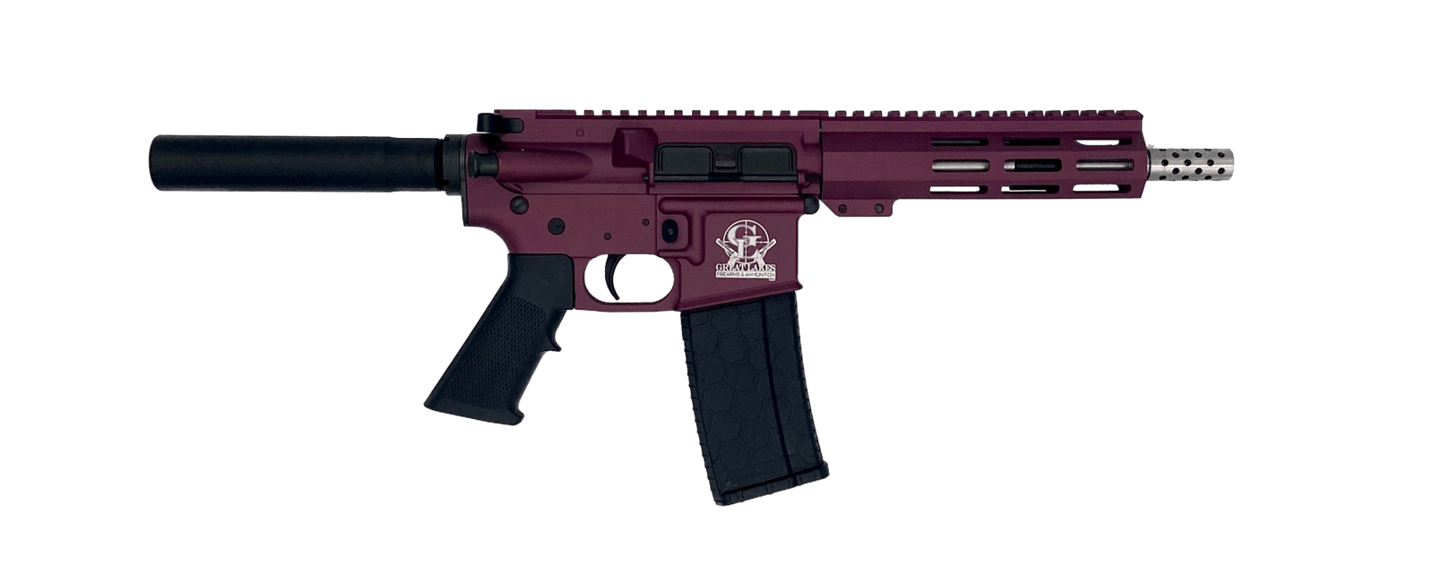 Great Lakes Firearms GL15223SSPCHY AR-15 Pistol 223 Wylde 30+1 7.50" Stainless Barrel, Black Cherry Rec, 7" M-LOK Handguard, Buffer Tube (No Brace), Black A2 Grip