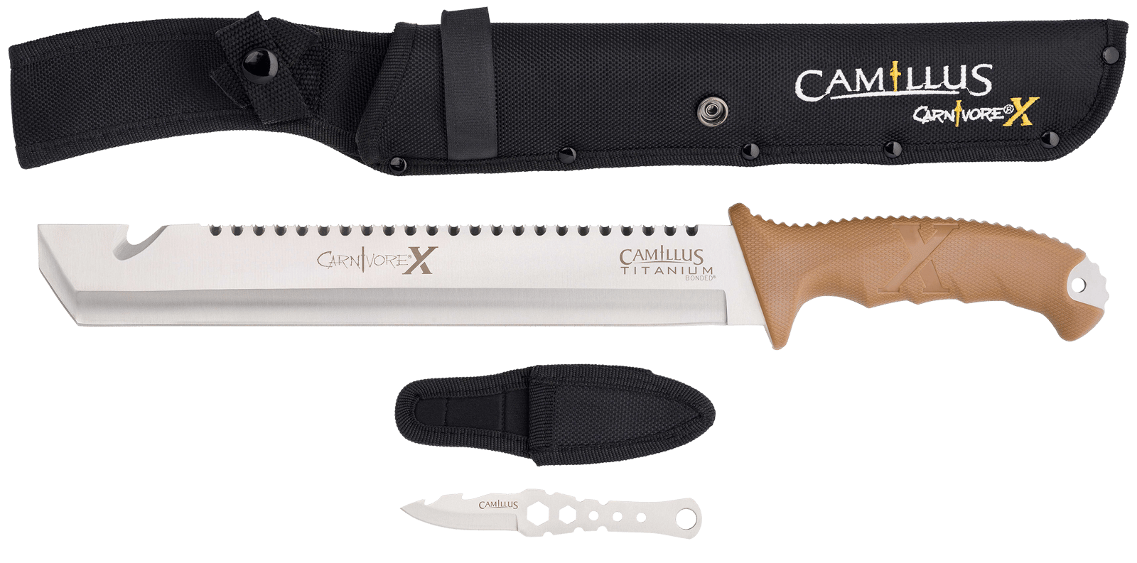 Camillus 19236-003 Carnivore 12" Silver Ti Bonded 440 SS Blade, Brown ABS Handle, 18" Long Includes Sheath