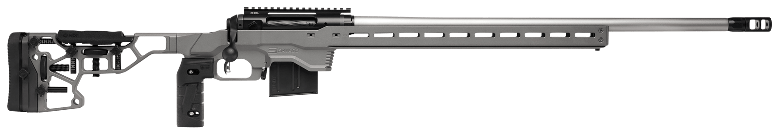 Savage Arms 57555 110 Elite Precision 223 Rem,5.56x45mm NATO 10+1 26" Matte Stainless, Matte Black Rec, Gray Cerakote Adjustable MDT ACC Aluminum Chassis Stock